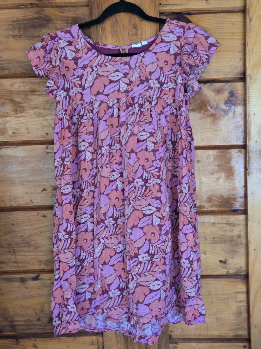 Girls Gap Floral Pink and Orange Short Sleeve Dress